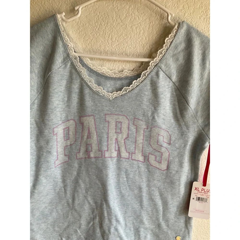 Justice XL Plus 16P/18p Paris Graphic Tee Lace Trim‎ Blue Short Sleeve gray